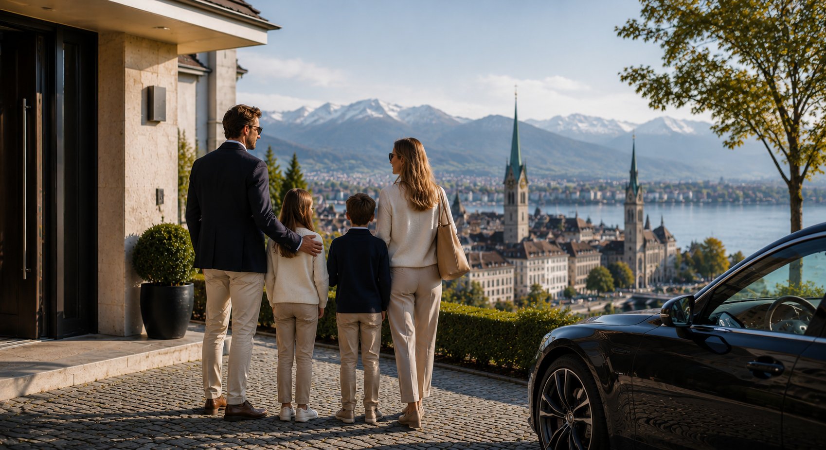 International family overlooking Zurich